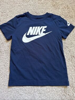 Nike Kids Navy Blue T-Shirt with White Swoosh Logo